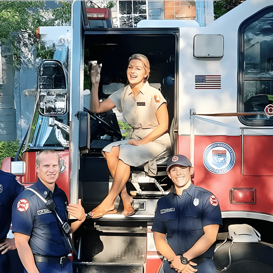 Kristina Soltys sitting in a fire truck